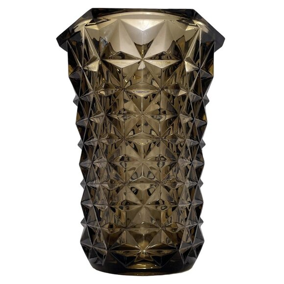 Vintage 1960s French Massive Geometrical Brutalist Smokey Gray Pressed Glass - Picture 3 of 11